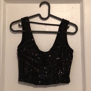 Black Sequins Heart Shaped Crop Top